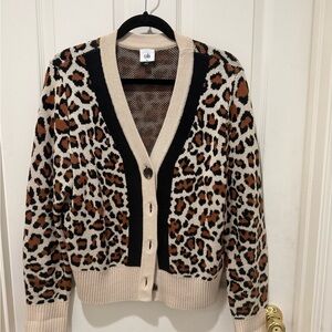 CAbi Leopard Print Cardigan in Black and Tan